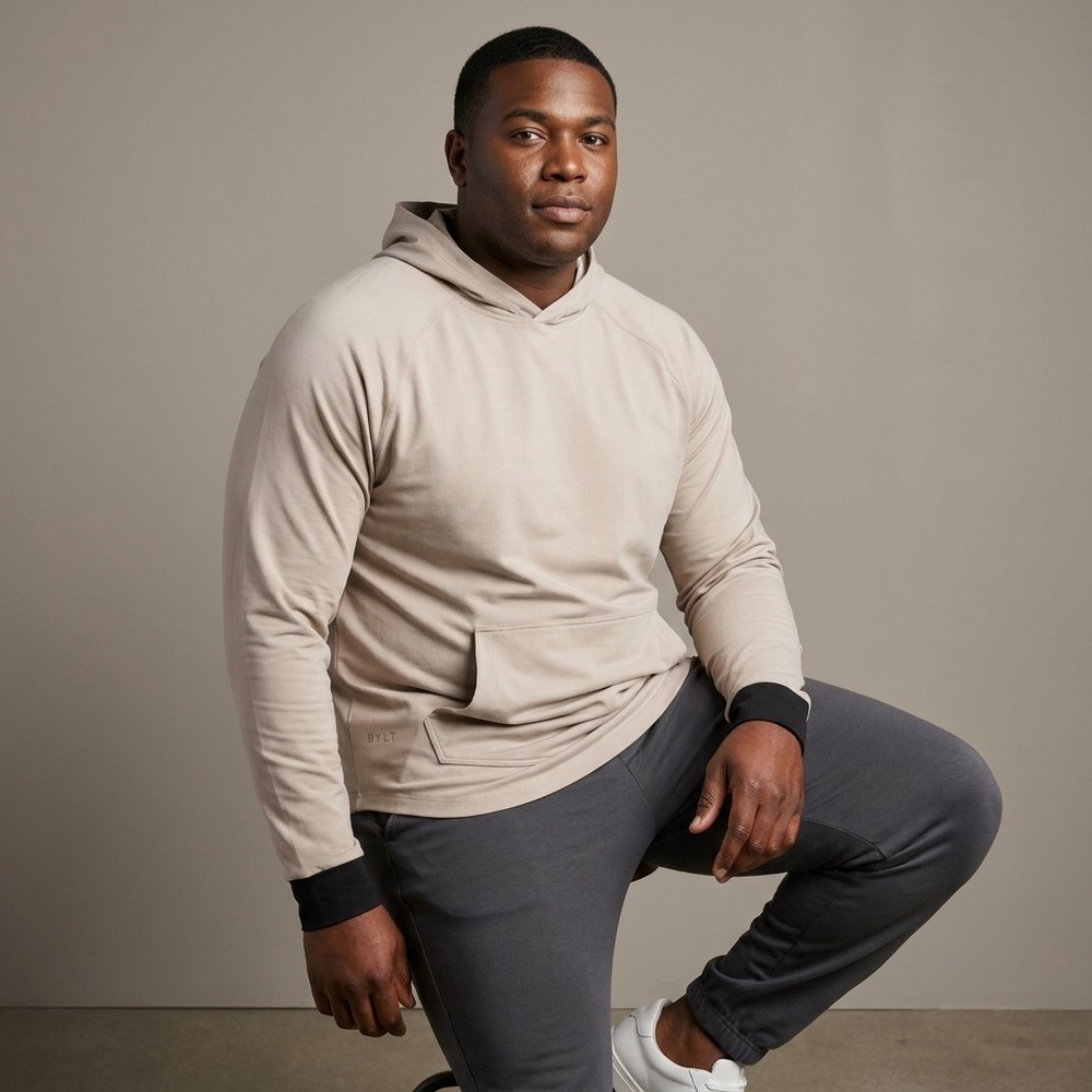 BYLT Mens Tan Hoodie Comfy Everyday Relaxed Fit Soft Basic Pullover XL